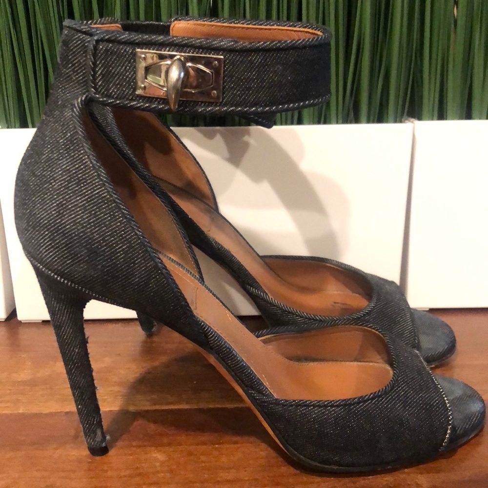 Givenchy Shark lock Denim peep toe sandals
